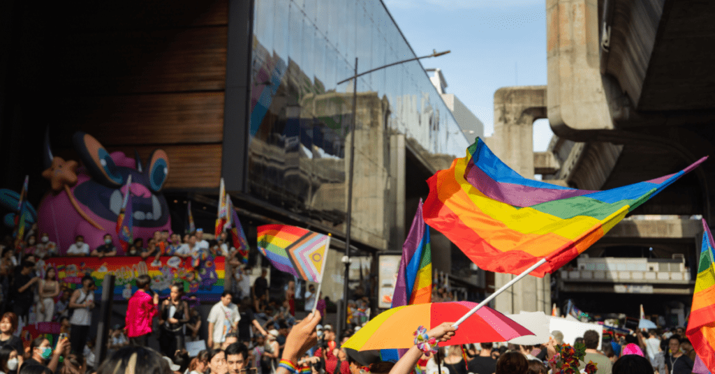 Group of people celebrating the pride month on a pride event.